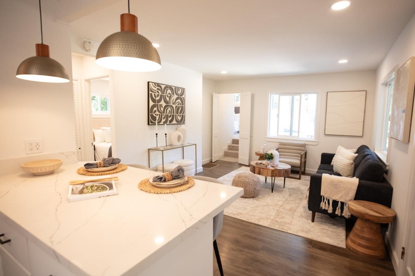 Interior, Pendant Lights, Recessed Lighting, Wood Texture Flooring