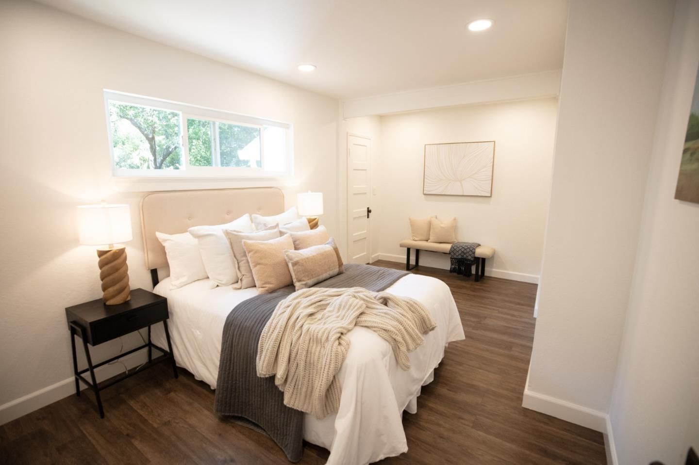 Bedroom, Interior, Recessed Lighting, Wood Texture Flooring