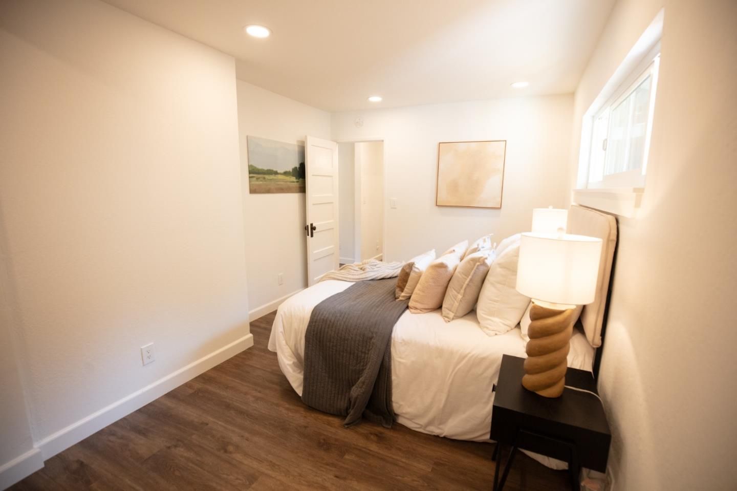 Bedroom, Interior, Recessed Lighting, Wood Texture Flooring