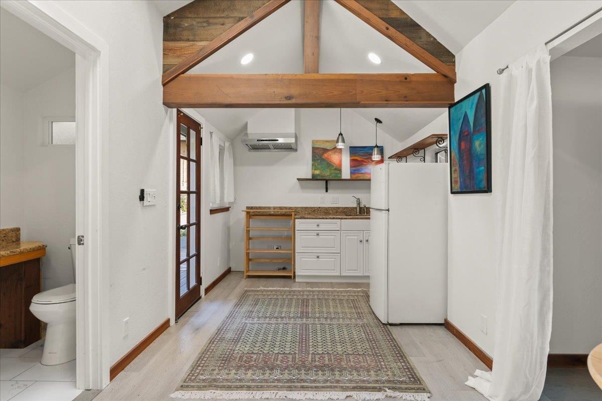 Bathroom, Interior, Pendant Lights, Recessed Lighting, Wooden Beams, Wood Texture Flooring