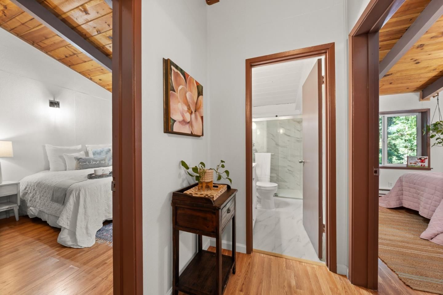 Bathroom, Bedroom, Interior, Marble, Marble Walls, Wood Texture Flooring