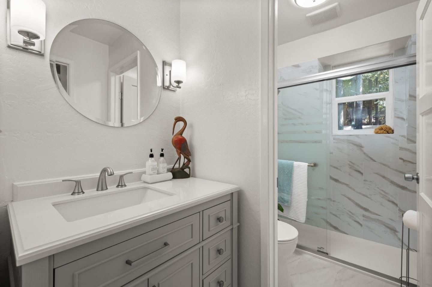 Bathroom, Glass Shower, Interior, Marble Walls