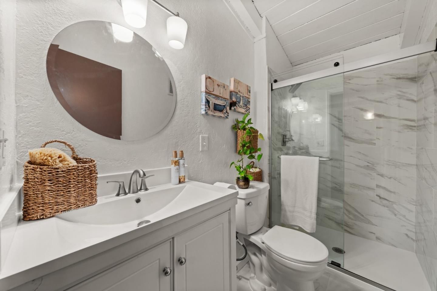 Bathroom, Glass Shower, Interior, Marble Walls