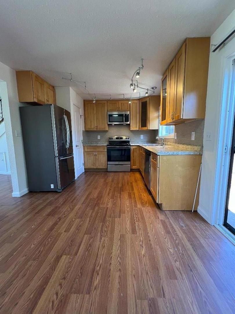 Interior, Kitchen, Stainless Steel Appliances, Wood Texture Flooring