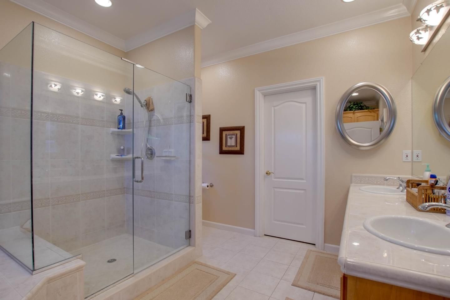 Bathroom, Dual Sink Vanities, Glass Shower, Interior, Recessed Lighting
