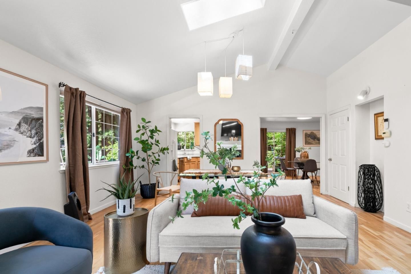 Dining room, Interior, Pendant Lights, Wood Texture Flooring