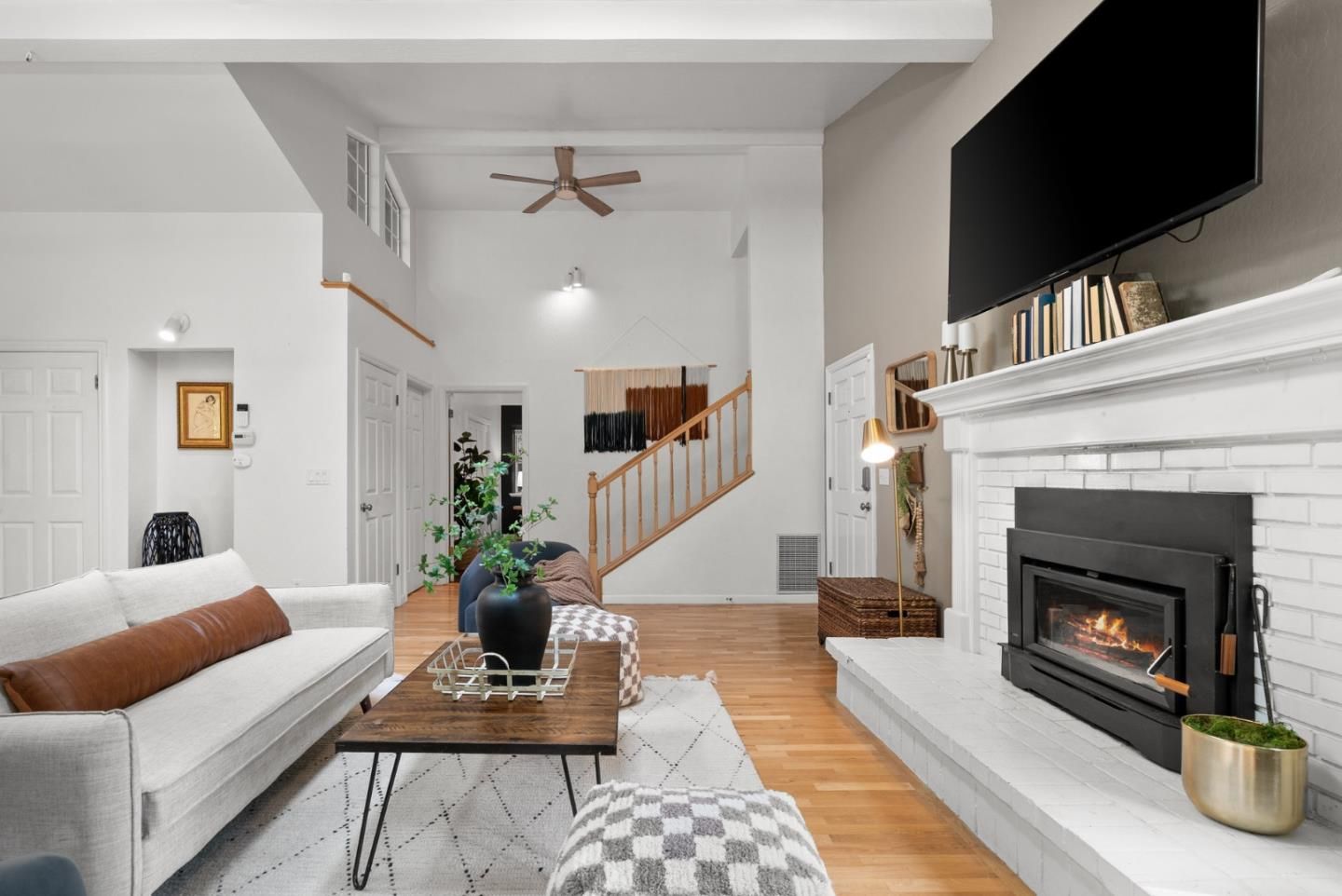 Fireplace, Interior, Living room, Wood Texture Flooring