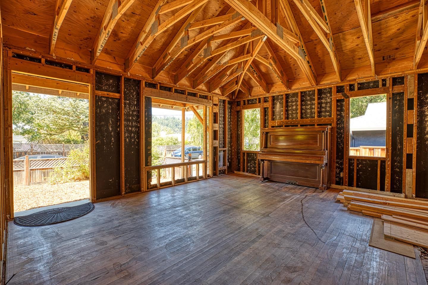 Empty room, Interior, Wooden Beams, Wooden Ceilings, Wood Texture Flooring, Wooden Walls