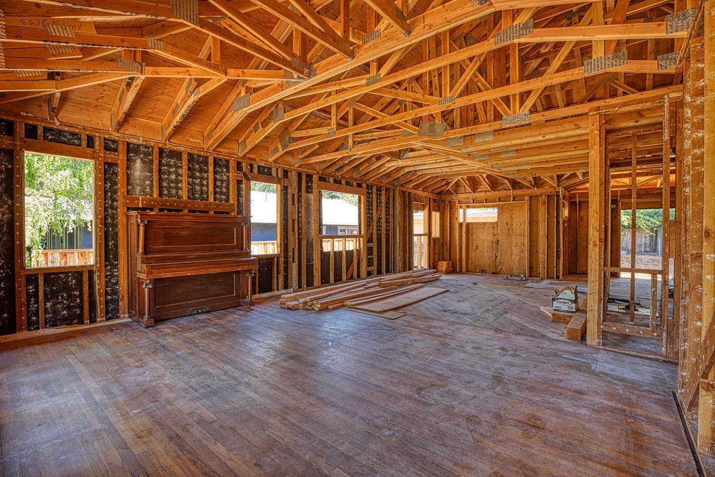 Empty room, Interior, Wooden Beams, Wooden Ceilings, Wood Texture Flooring, Wooden Walls