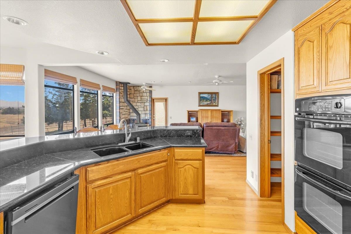 Interior, Kitchen, Living room, Recessed Lighting, Tile Countertops, Wood Texture Flooring