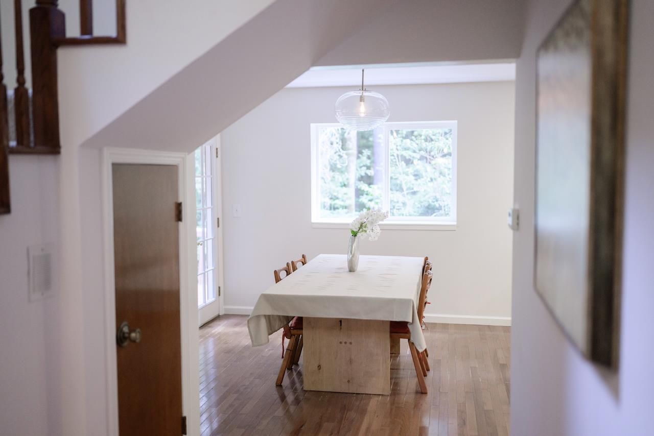 Dining room, Interior, Pendant Lights, Wood Texture Flooring