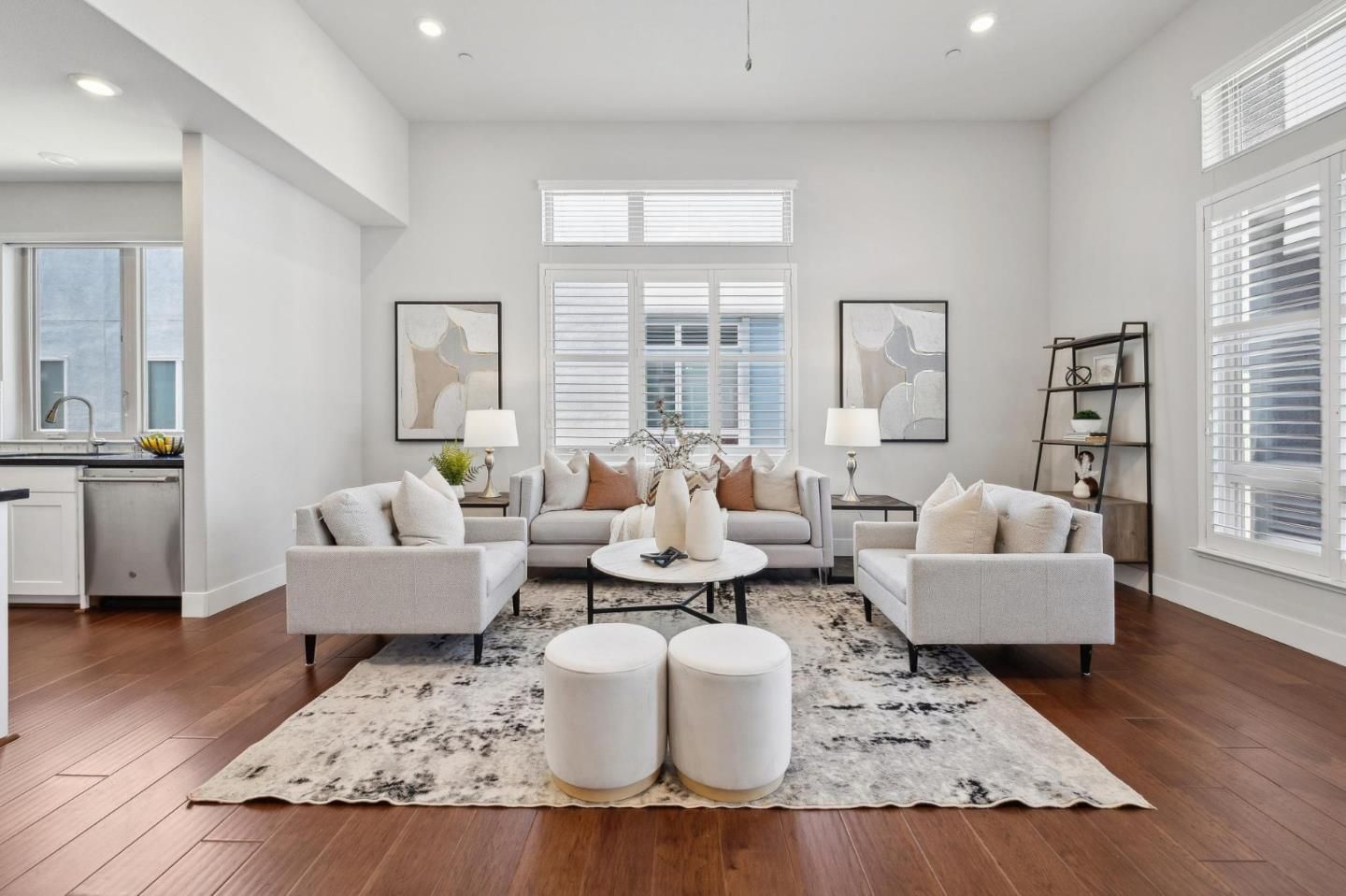 Interior, Living room, Recessed Lighting, Wood Texture Flooring