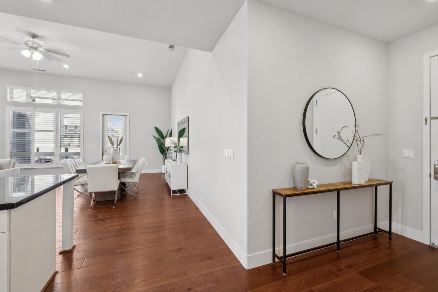 Dining room, Interior, Recessed Lighting, Wood Texture Flooring