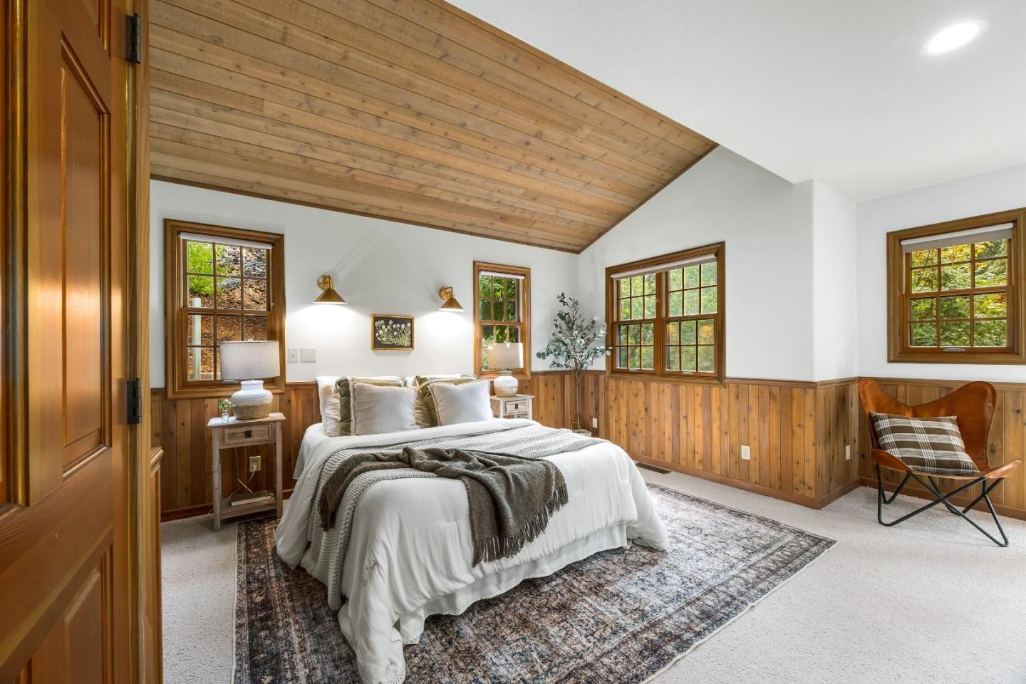 Bedroom, Interior, Recessed Lighting, Wooden Ceilings, Wooden Walls