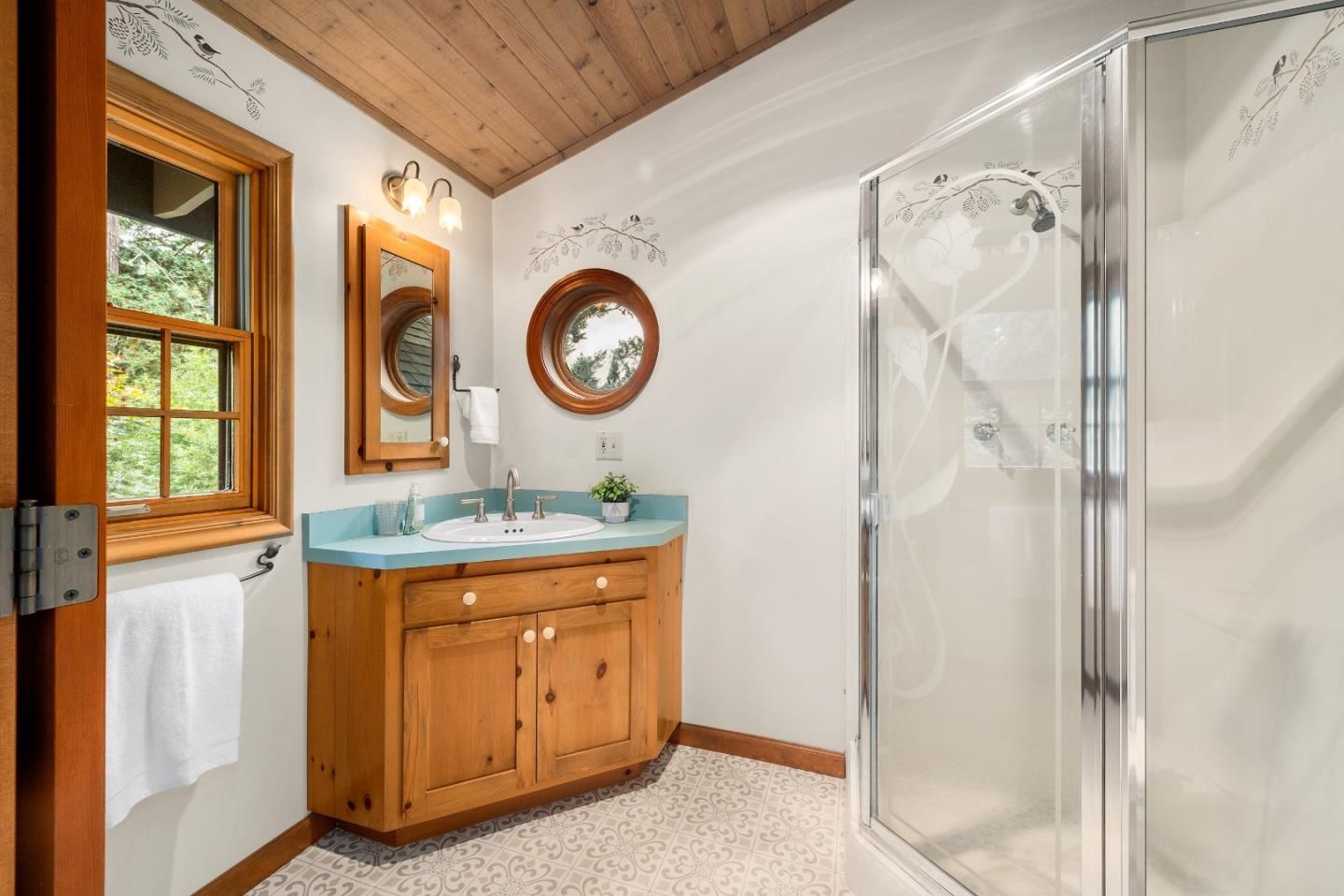 Bathroom, Glass Shower, Interior, Wooden Ceilings