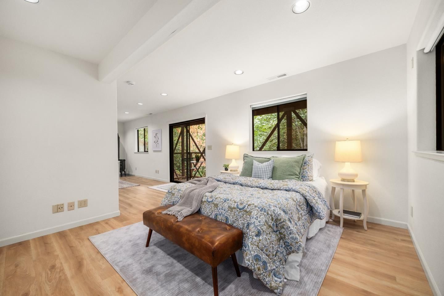 Bedroom, Interior, Recessed Lighting, Wood Texture Flooring
