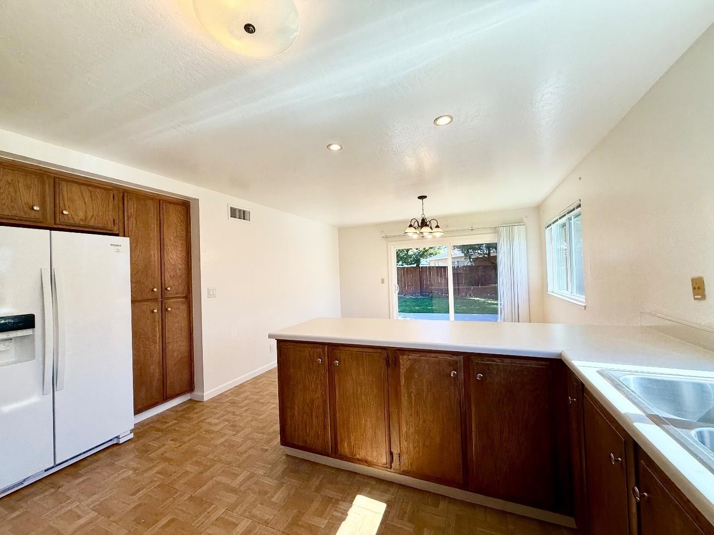 Chandelier, Interior, Kitchen, Recessed Lighting, Wood Texture Flooring