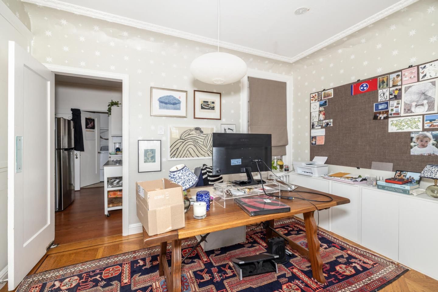 Home Office, Interior, Pendant Lights, Wood Texture Flooring