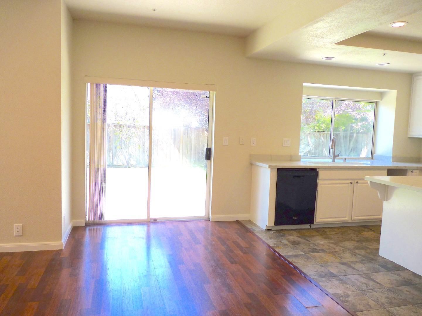 Empty room, Interior, Kitchen, Recessed Lighting, Wood Texture Flooring
