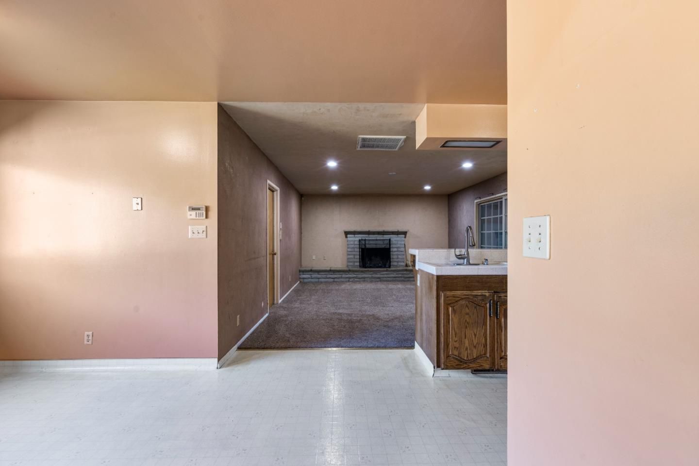 Empty room, Fireplace, Interior, Recessed Lighting