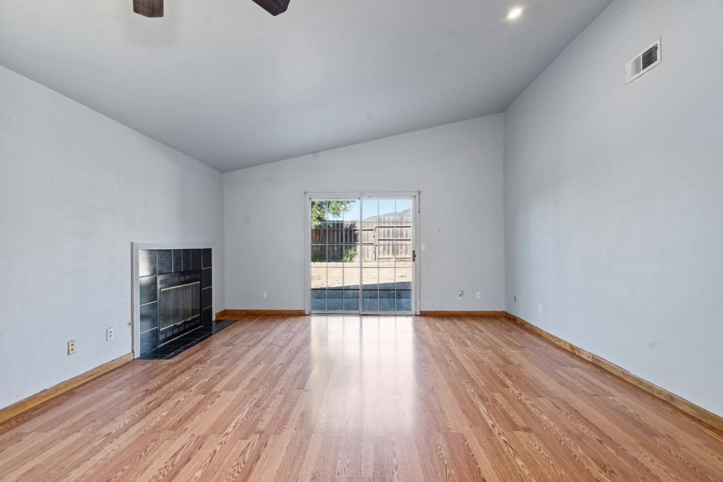 Empty room, Fireplace, Interior, Recessed Lighting, Wood Texture Flooring