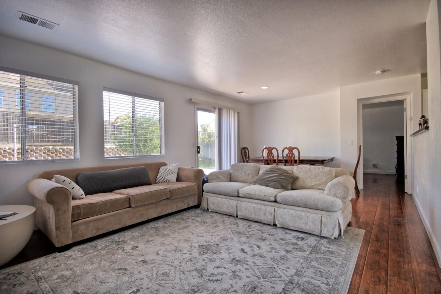 Dining room, Interior, Living room, Recessed Lighting, Wood Texture Flooring