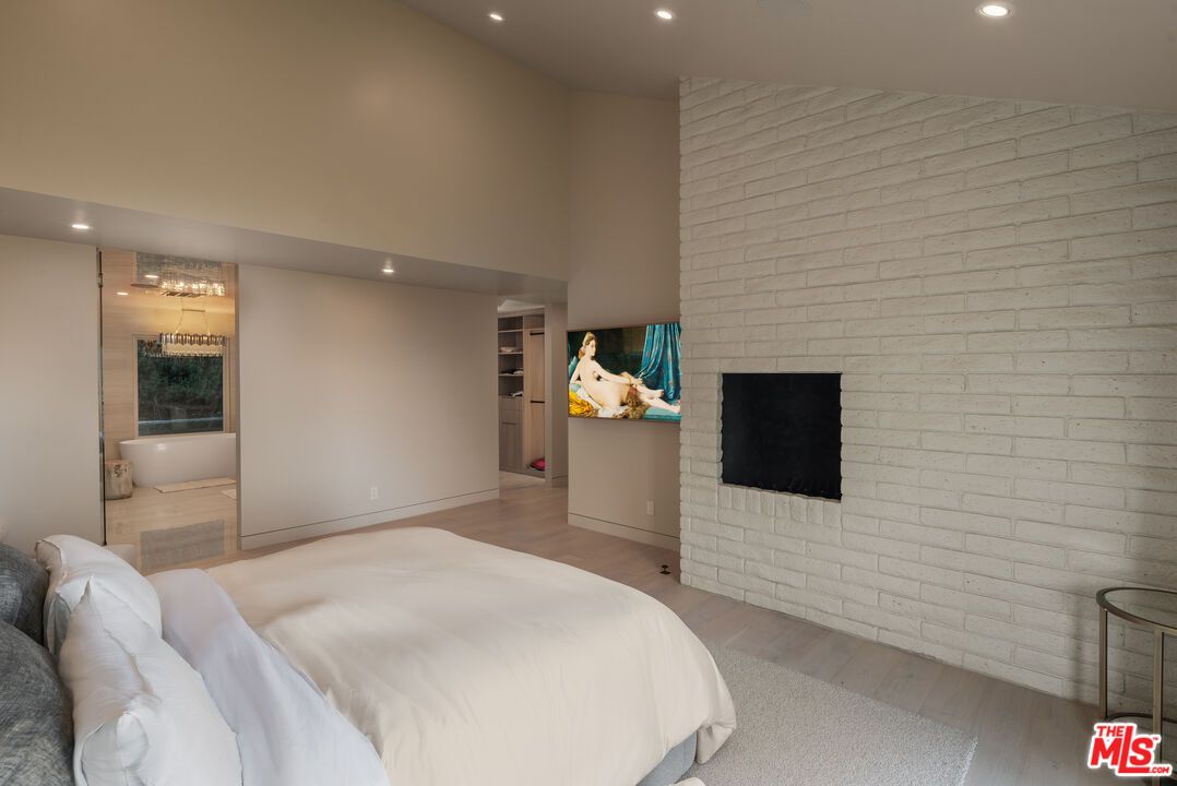Bedroom, Interior, Recessed Lighting, Stone Walls, Wood Texture Flooring