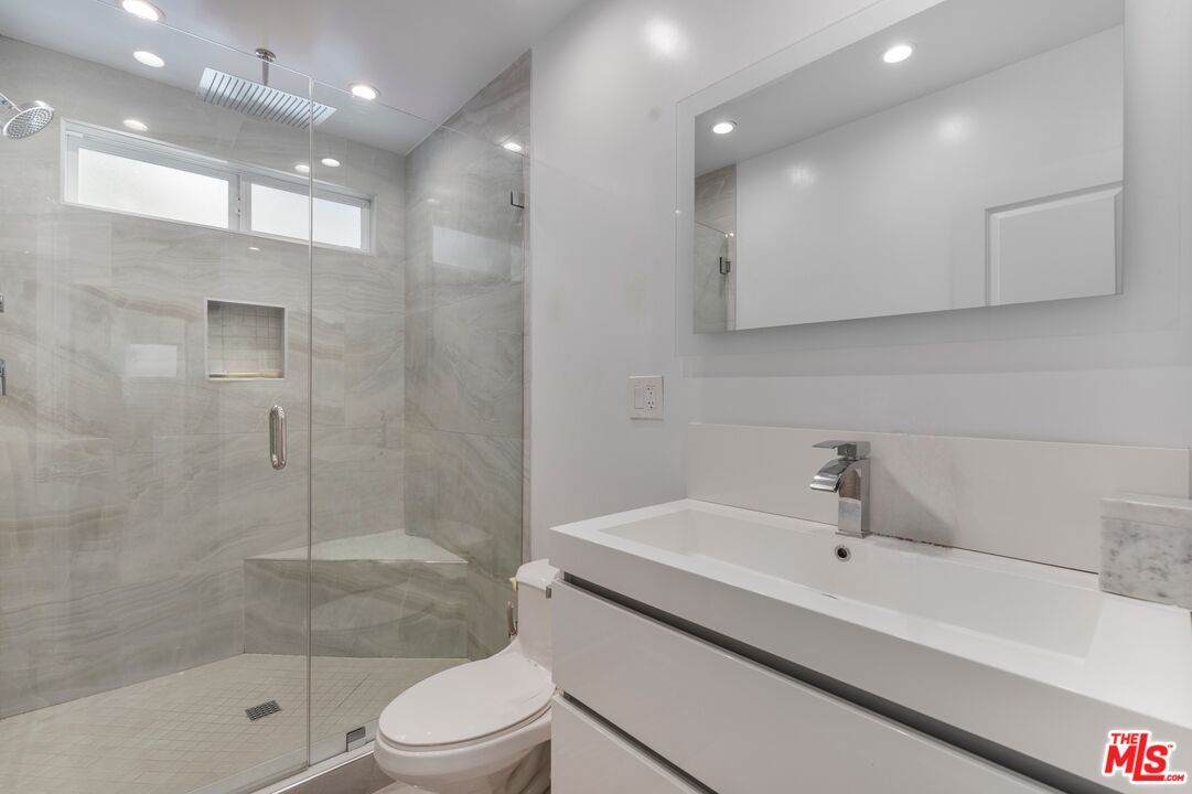 Bathroom, Glass Shower, Interior, Marble Walls, Recessed Lighting
