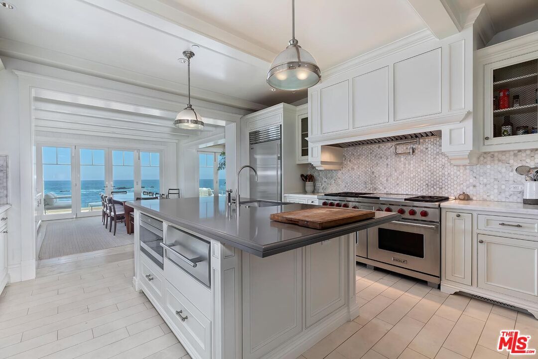 Interior, Kitchen, Pendant Lights, Stainless Steel Appliances, Water, Wood Texture Flooring