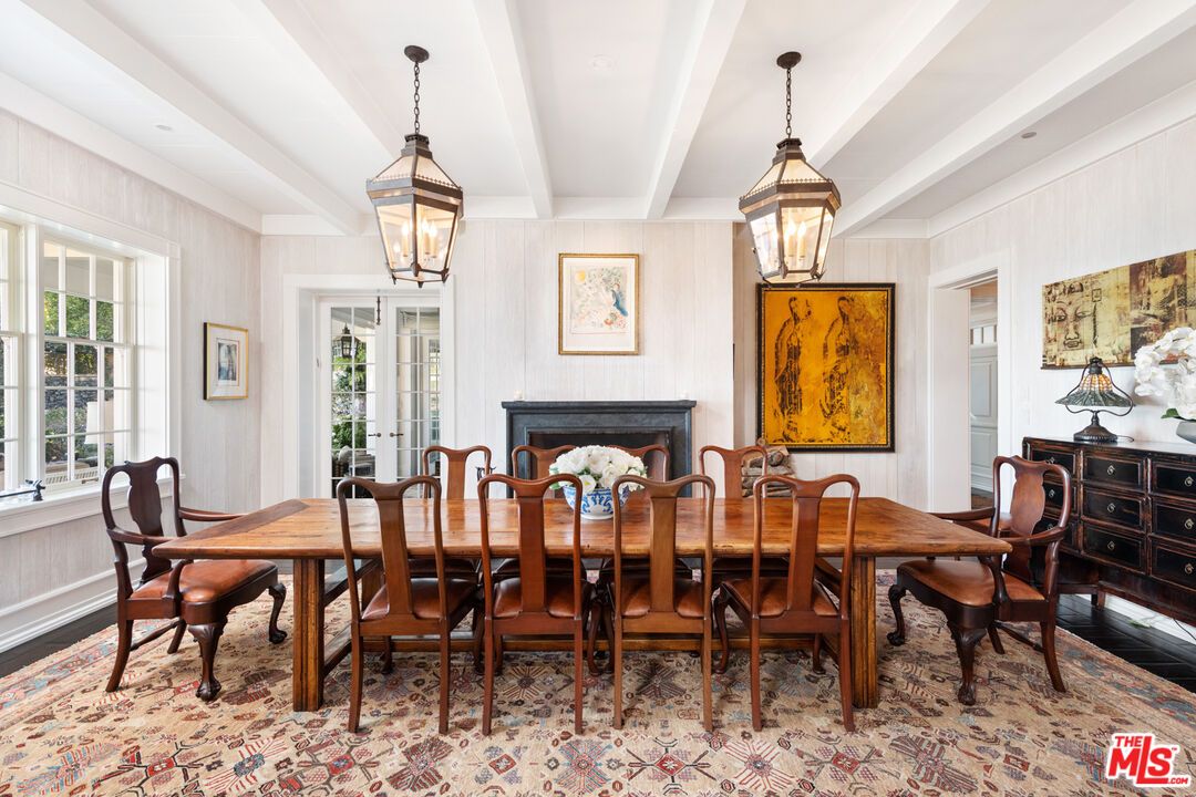 Dining room, Fireplace, Interior, Pendant Lights