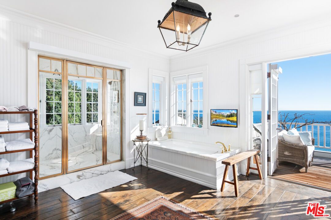 Bathroom, Glass Shower, Interior, Water, Wood Texture Flooring
