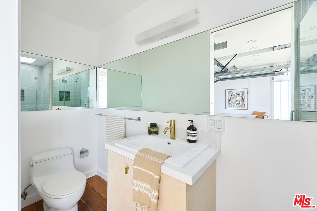 Bathroom, Glass Shower, Interior, Wood Texture Flooring