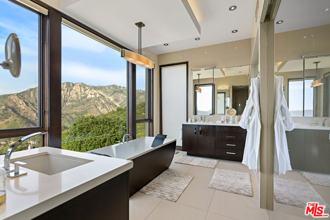 Bathroom, Dual Sink Vanities, Glass Shower, Interior, Pendant Lights, Recessed Lighting