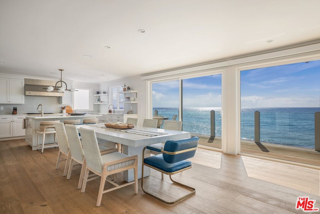 Dining room, Interior, Kitchen, Pendant Lights, Recessed Lighting, Water, Wood Texture Flooring