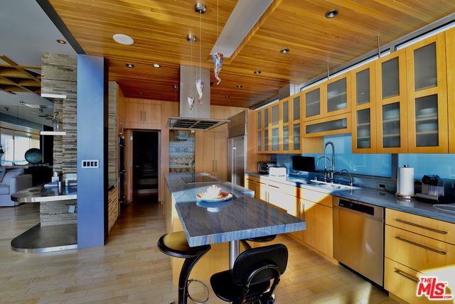 Interior, Kitchen, Pendant Lights, Recessed Lighting, Stainless Steel Appliances, Wooden Ceilings, Wood Texture Flooring