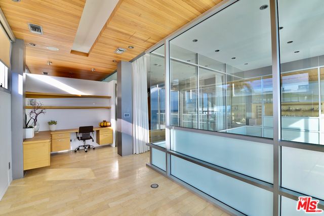 Home Office, Interior, Recessed Lighting, Wooden Ceilings, Wood Texture Flooring