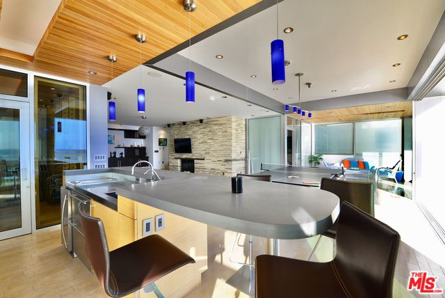 Interior, Kitchen, Pendant Lights, Recessed Lighting, Stone Walls, Wooden Ceilings