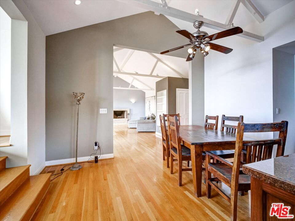 Dining room, Fireplace, Interior, Recessed Lighting, Wood Texture Flooring