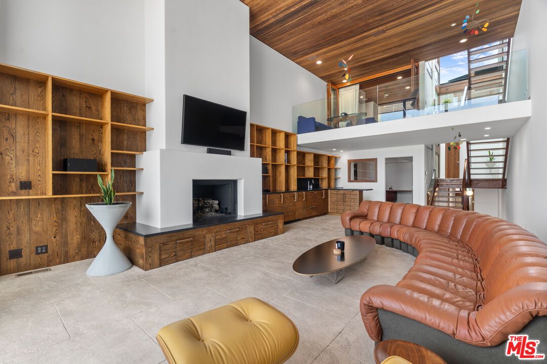 Fireplace, Interior, Living room, Recessed Lighting, Wooden Ceilings