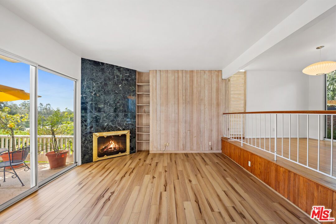 Fireplace, Interior, Pendant Lights, Wood Texture Flooring, Wooden Walls