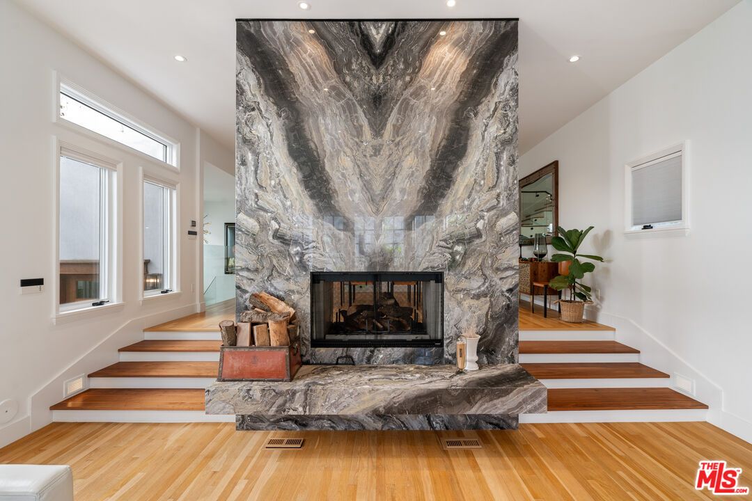 Fireplace, Interior, Recessed Lighting, Wood Texture Flooring