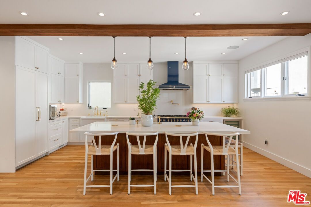 Interior, Kitchen, Pendant Lights, Recessed Lighting, Wooden Beams, Wood Texture Flooring