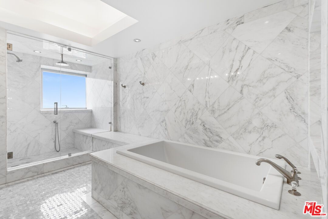 Bathroom, Glass Shower, Interior, Marble Walls, Recessed Lighting
