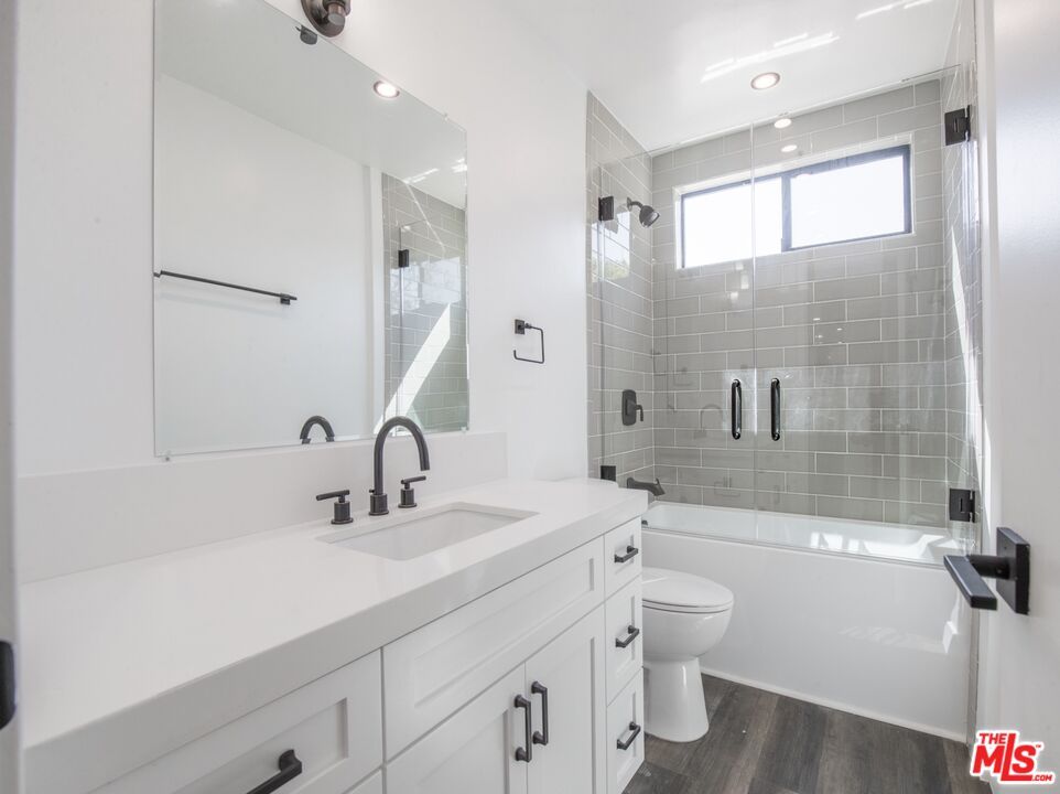 Bathroom, Glass Shower, Interior, Recessed Lighting, Wood Texture Flooring