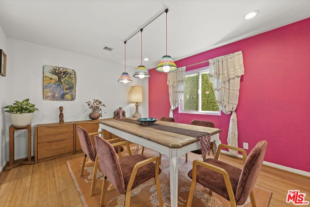 Dining room, Interior, Pendant Lights, Recessed Lighting, Wood Texture Flooring
