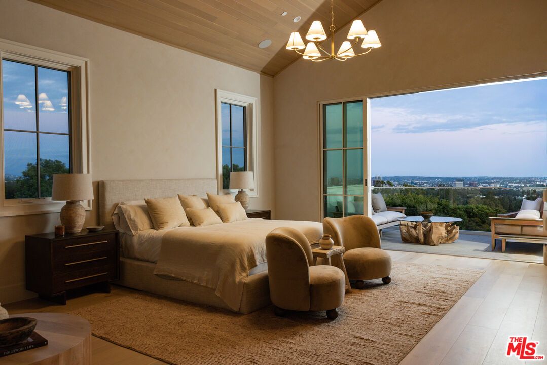Bedroom, Chandelier, Interior, Wooden Ceilings, Wood Texture Flooring