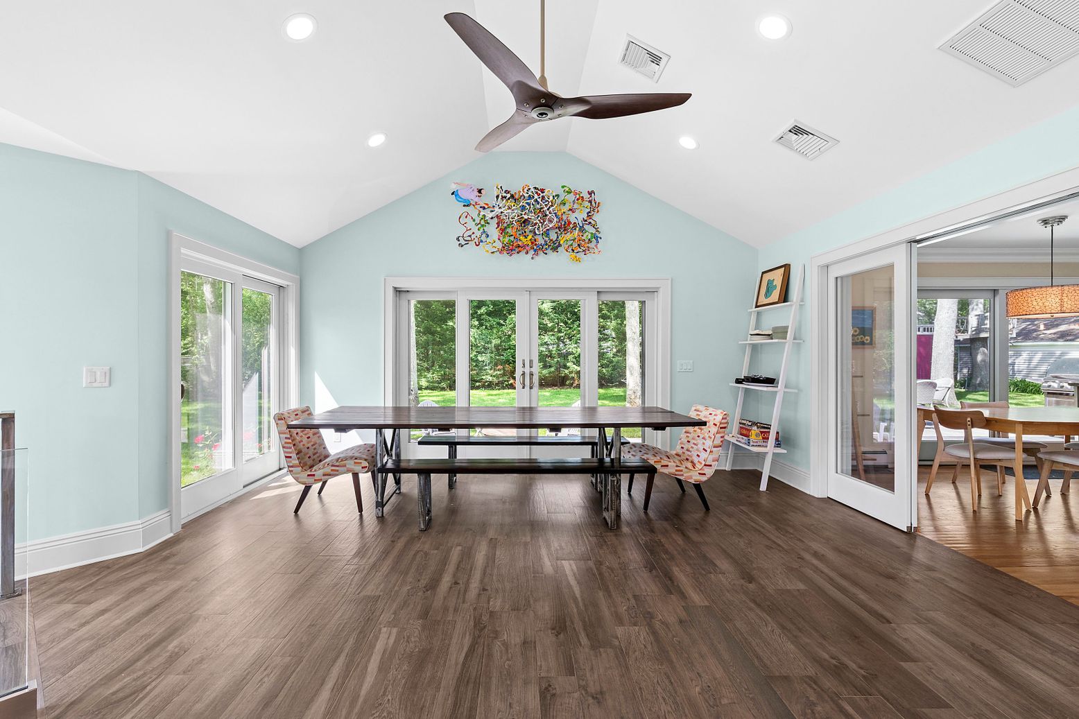 Dining room, Interior, Recessed Lighting, Wood Texture Flooring