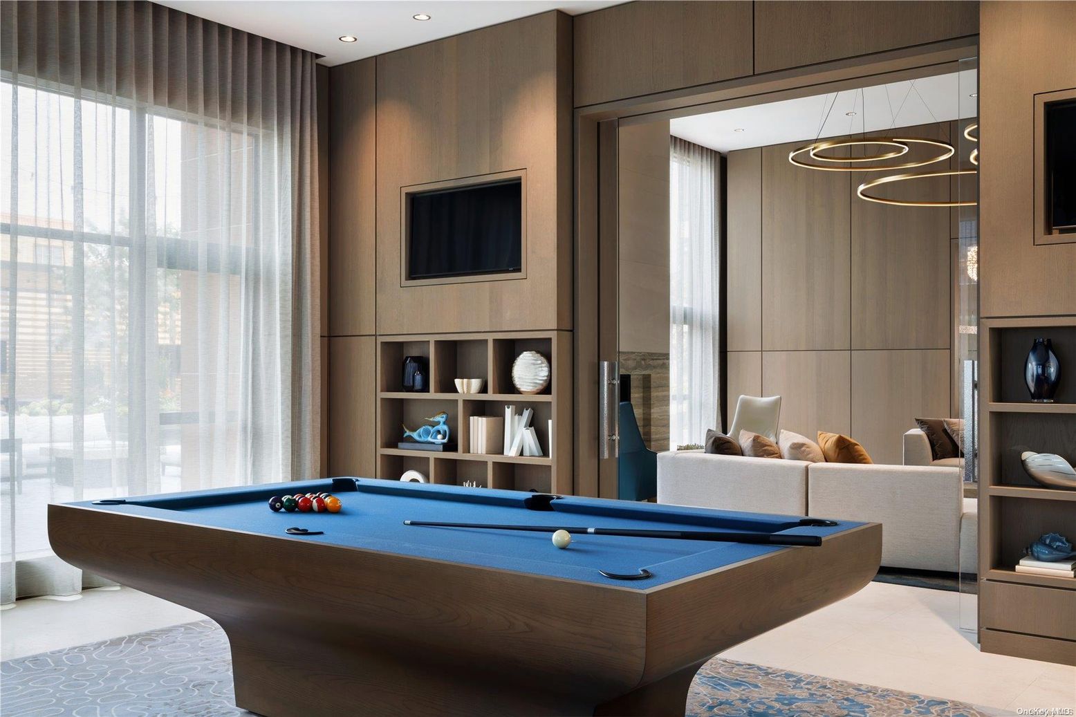 Billiard Table, Game Room, Interior, Recessed Lighting