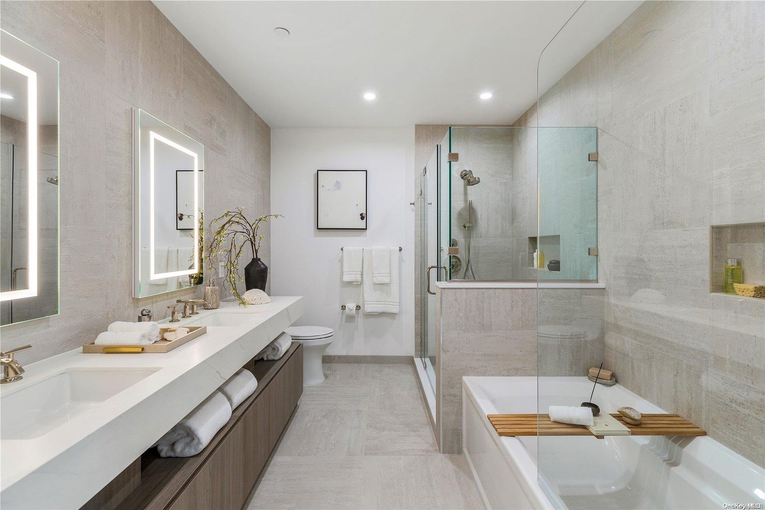 Bathroom, Dual Sink Vanities, Glass Shower, Interior, Recessed Lighting