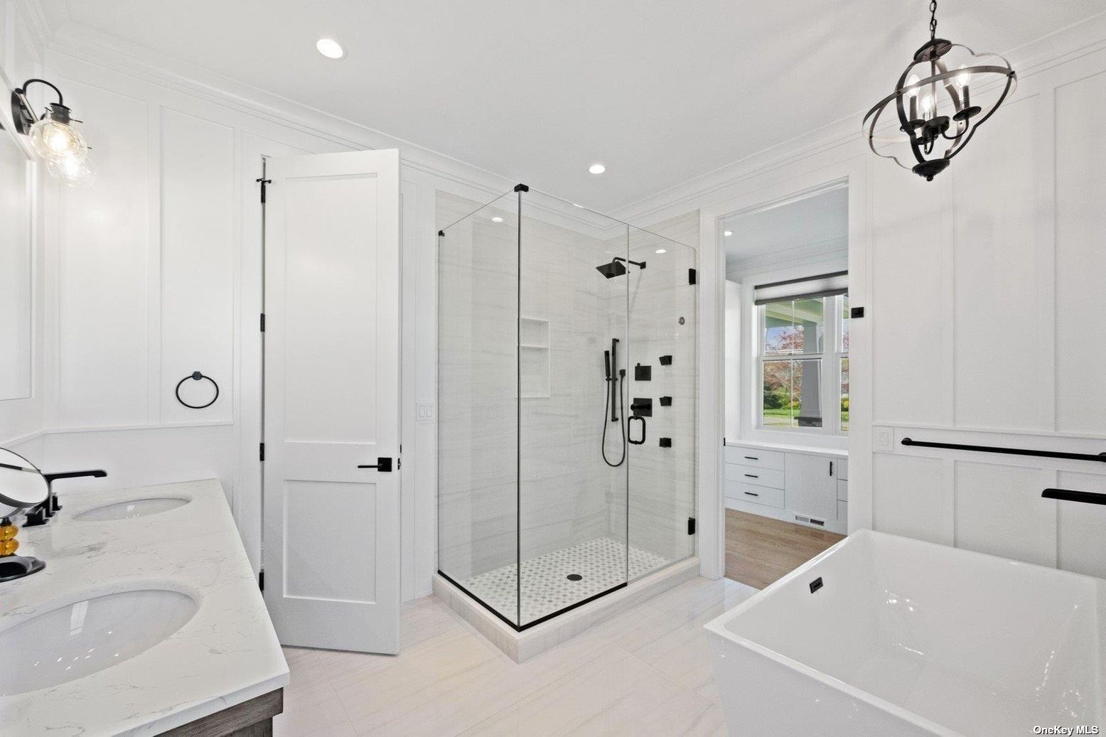 Bathroom, Dual Sink Vanities, Free Standing Baths, Glass Shower, Interior, Pendant Lights, Recessed Lighting